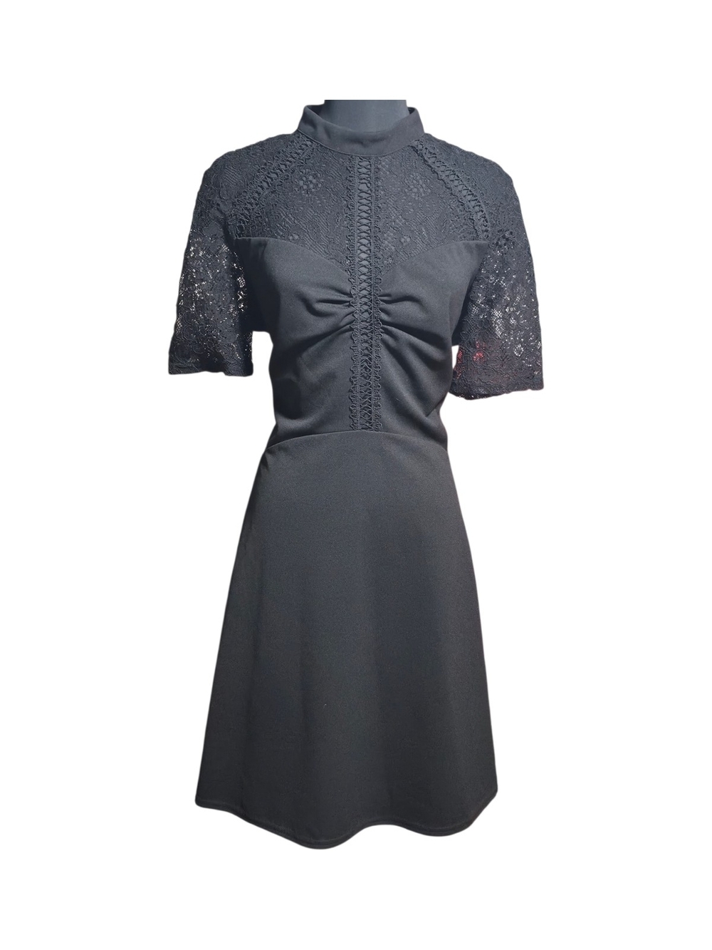 ASOS Black Lace-Panel High Neck Mini Dress NWOT Size 16